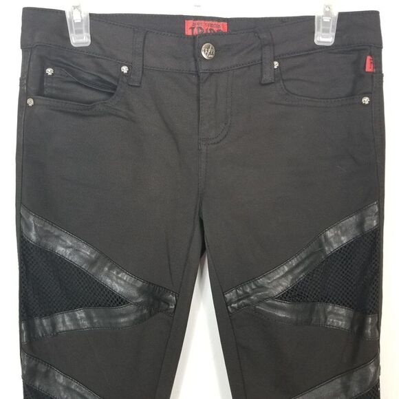 Tripp NYC Daang Goodman Women Skinny Pants Size 26 Black Leather Mesh Detail Y2K - Picture 3 of 7